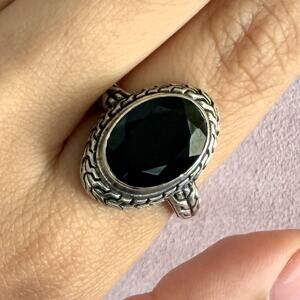 sterling silver oval-cut black tourmaline ring size 9